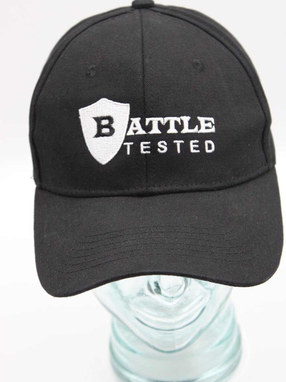 Battle Tested Black Hat Strapback Cap One Size Adjustable Embroidered Logo